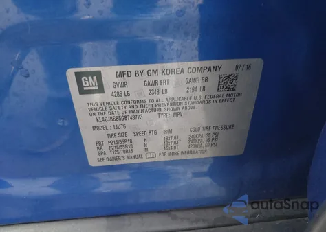 2016 Buick Encore Convenience from USA, damaged, VIN KL4CJBSB5GB748773